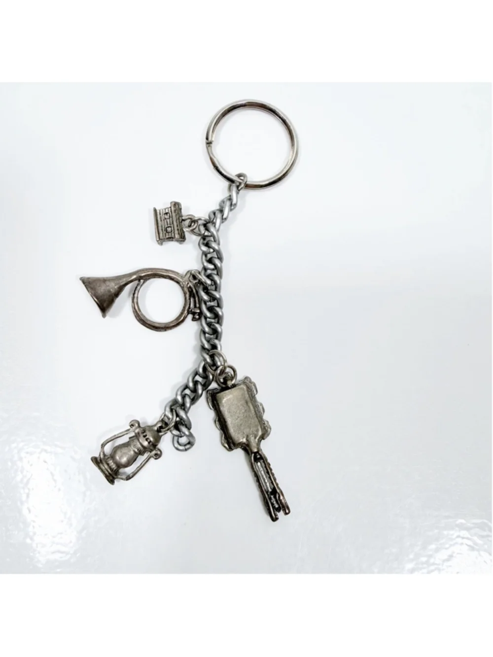 VTG Silversmith Style Alpine German Souvenir Charm Key Ring Lantern Cuckoo Clock